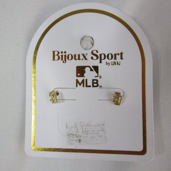 San Diego SD Padres MLB Baseball Bijoux Sport by Luv AJ Gold Stud Earrings NWT - Picture 1 of 4